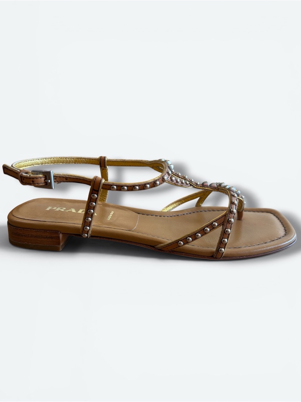 Y2K Prada Studded T-Strap Flat Sandal